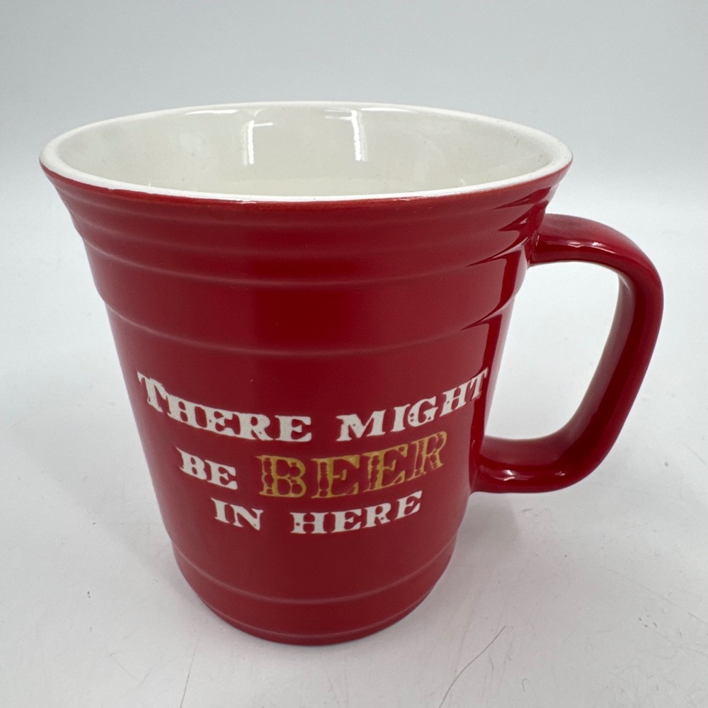 Pfaltzgraff Everyday Red Beer Mug Coffee Cup Funny "There Might Be Beer In Here"